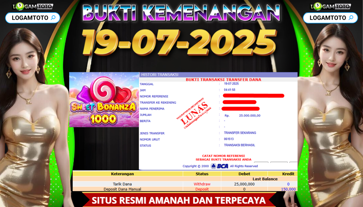 SELAMAT KEPADA MEMBER SETIA LOGAMTOTO BERHASIL JACKPOT DI PERMAINAN SLOT SWEET BONANZA 1000
